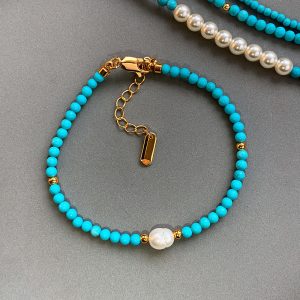 Natural Pearl And Turquoise Bead Bracelet Necklace