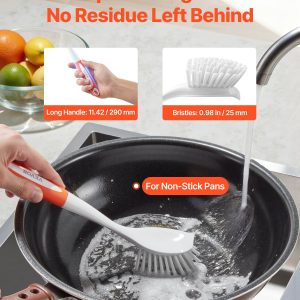 Dish Brush, 4 Pack Kitchen Scrub Brushes With PP Handle, Dish Cleaning Brushes With Curved Bristles, Ideal For Pots, Pans, Sink And Stove, 2 Gray  2 Orange