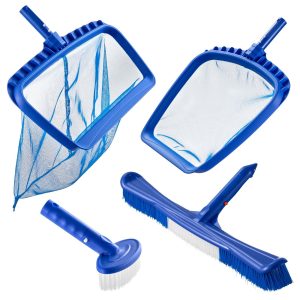 Swimming Pool Cleaing Kit With Leaf Skimmer Bag Rake Nets & 2 Brush Heads