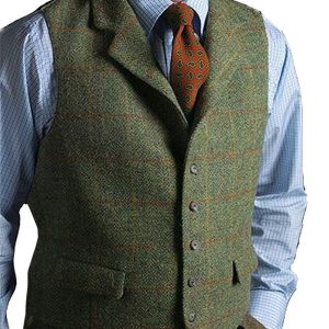 men suits plaid tweed gilet